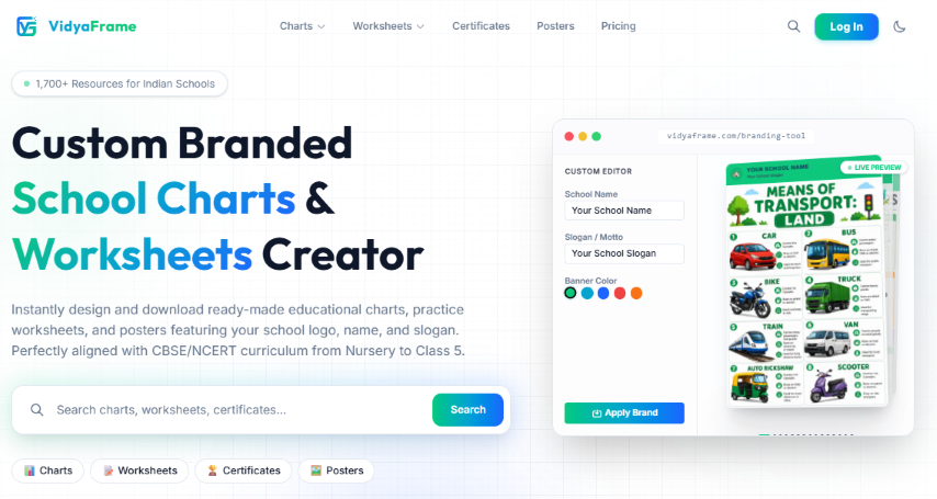 VidyaFrame - Custom Branded School Charts & Worksheets Creator by Kanhaiya Lal Suthar